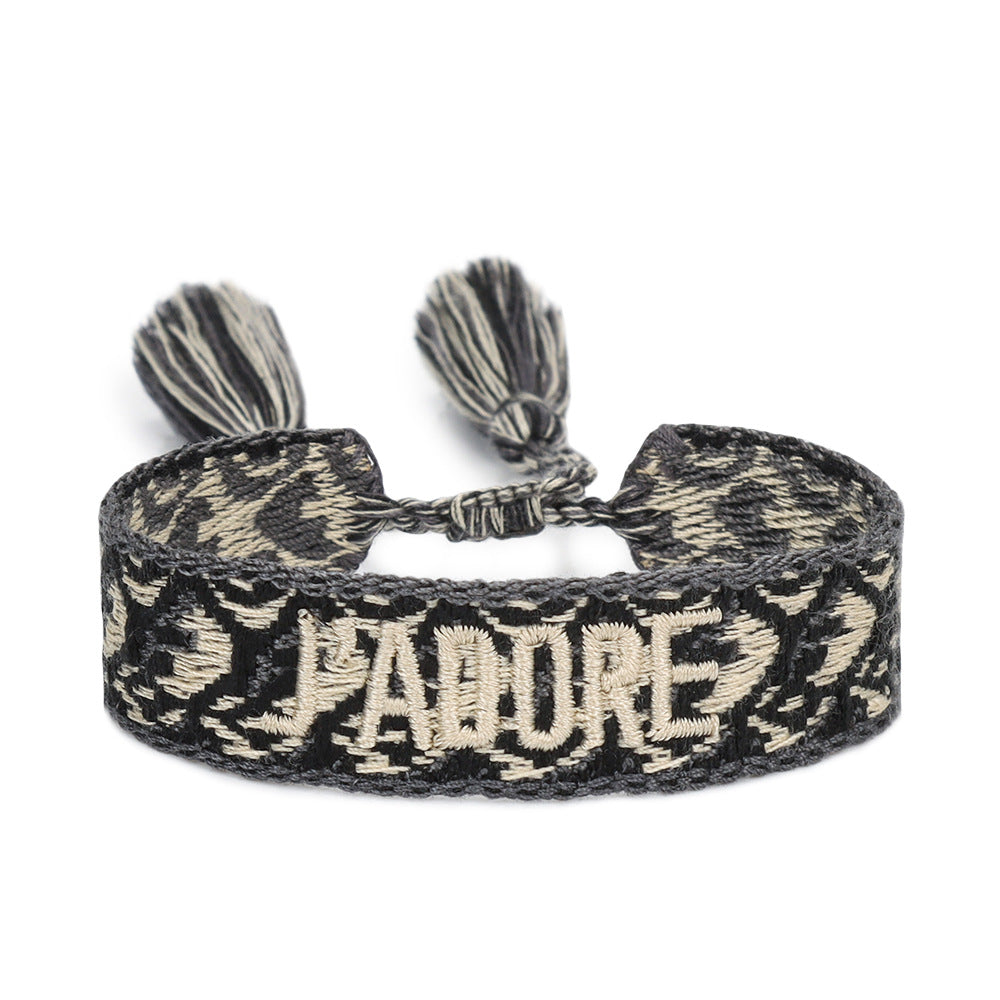 Wholesale Embroidered Letter Woven Ribbon Bracelet